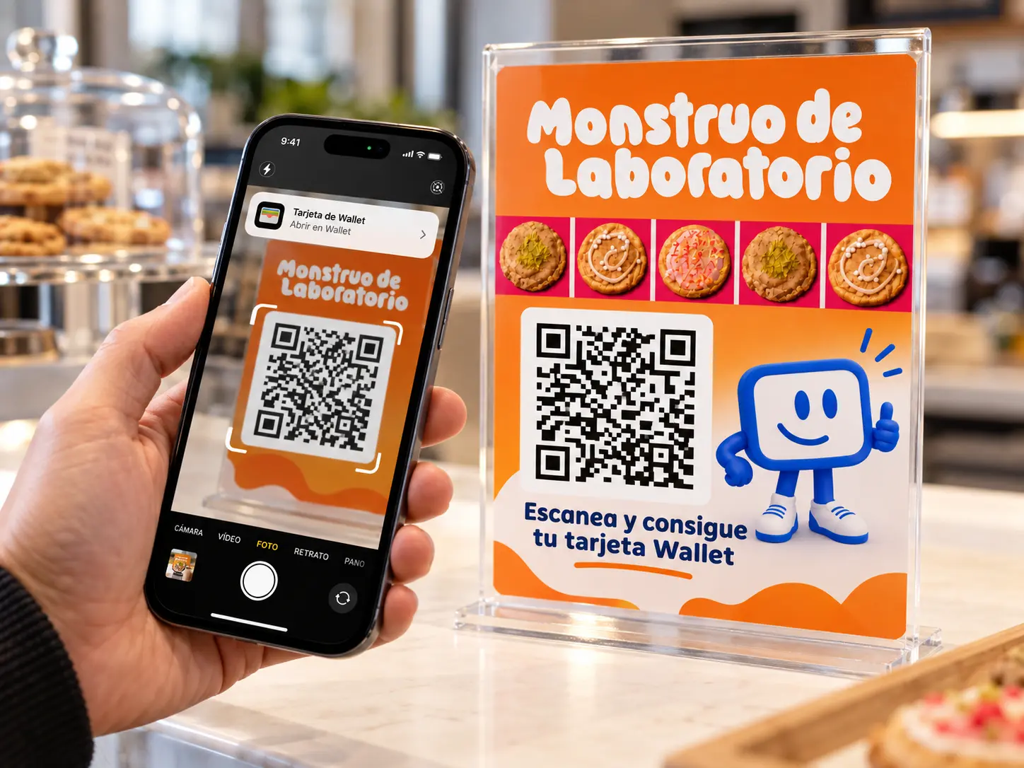 Cliente escaneando el cartel QR del establecimiento