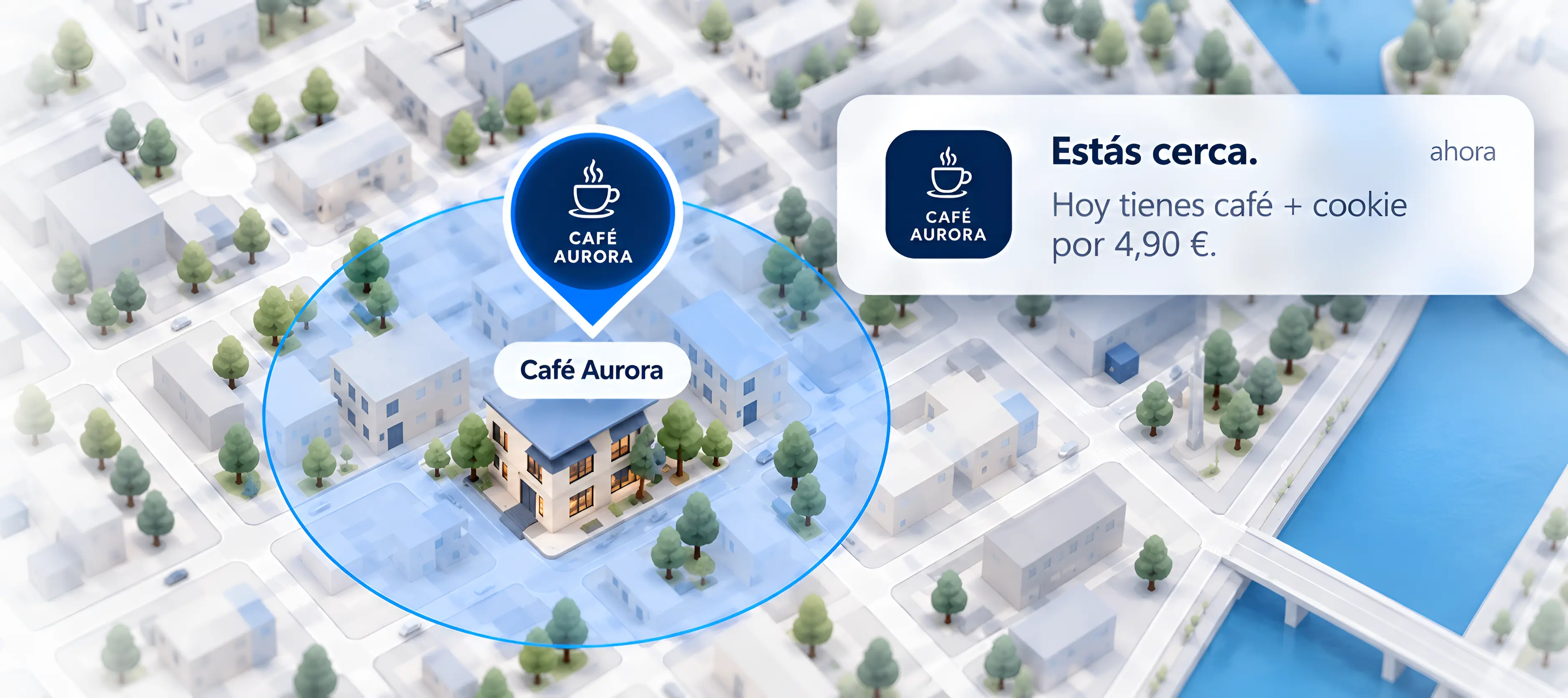 Radar de proximidad con notificación de Café Aurora